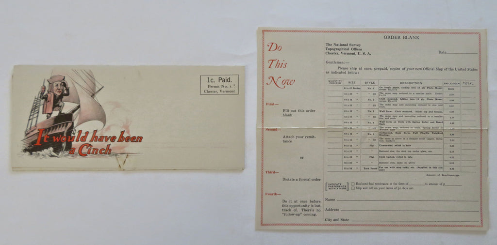 Map Advertising c.1920's National Survey Mail Order rare order form & promo