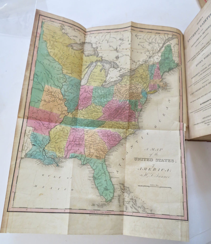 Darby's Universal Gazetteer Geographical Dictionary 1827 book w/ Tanner U.S. map