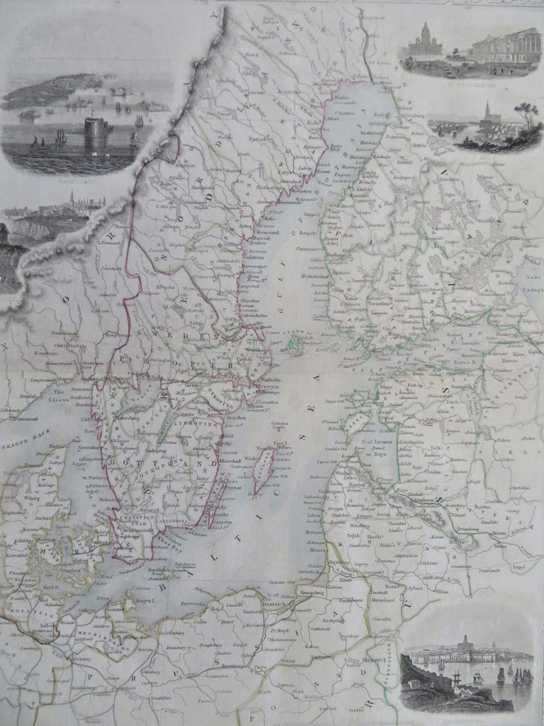 Baltic Sea Scandinavia Kronstadt Denmark Sweden Finland 1855 decorative map