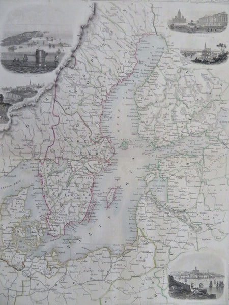 Baltic Sea Scandinavia Kronstadt Denmark Sweden Finland 1855 decorative map