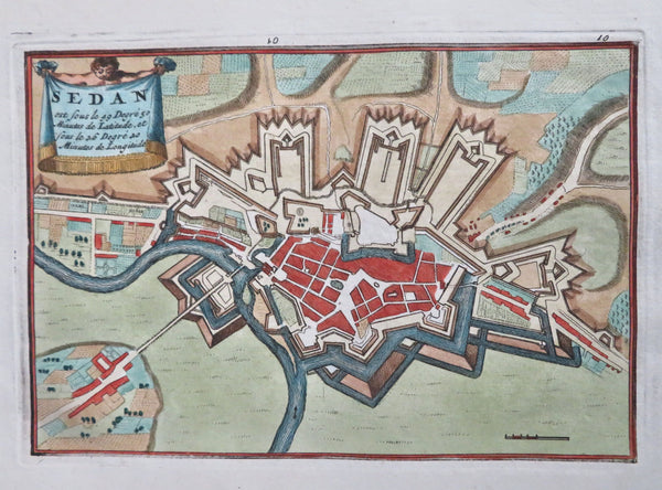 Sedan France Ardennes Fortifications c. 1710 de la Feuille scarce city plan map