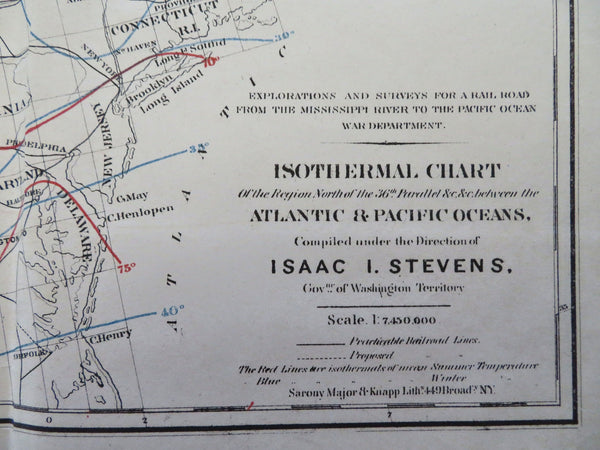 Northern United States Isotherms Climate & Weather 1859 Isaac Stevens map