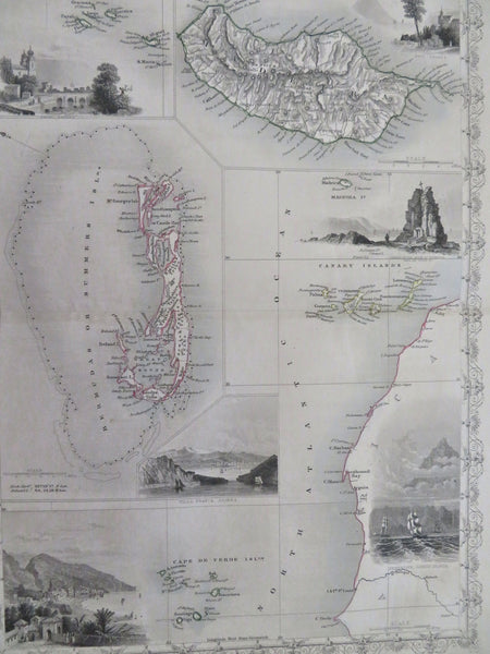 Bermuda Canary Islands Cape Verde Azores Madeira 1850 Tallis decorative map