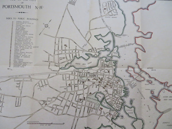 Portsmouth New Hampshire city plan 1925-33 Kimball scarce large detailed map