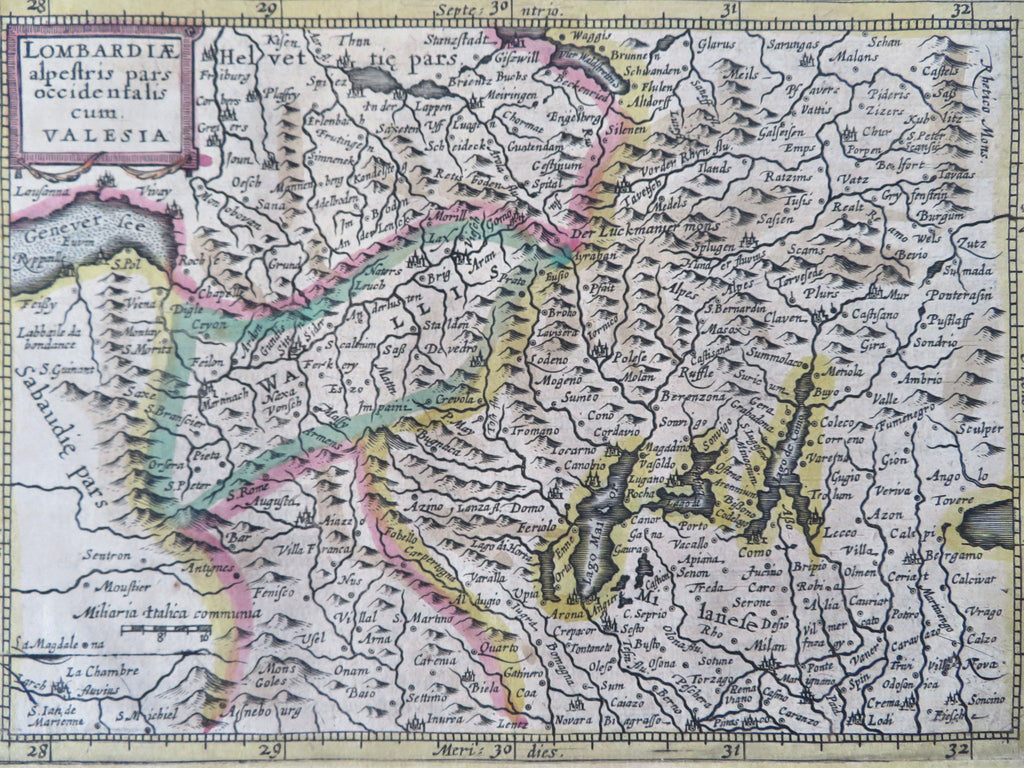 Lombardy Northern Italy Savoy Lakes Region Switzerland 1628 Mercator minor map