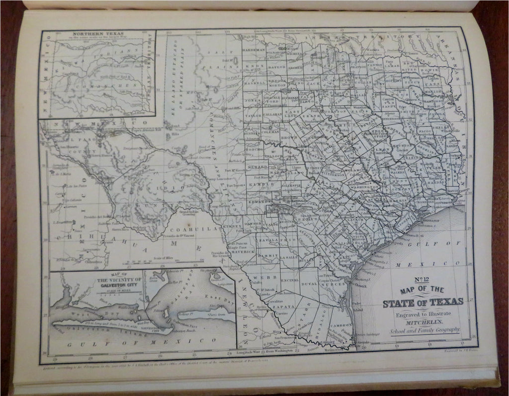 Mitchell Atlas 1871 Texas Western US states scarce complete w/ hand colored maps