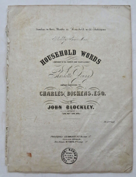 Charles Dickens Household Words c. 1850's John Blockley sheet music booklet