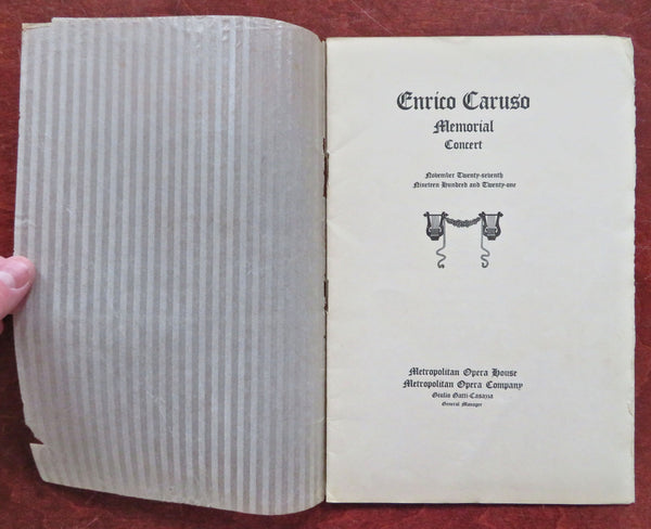 Enrico Caruso Italian Opera Singer Memorial Concert 1921 rare souvenir program