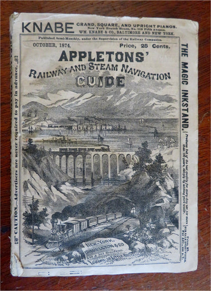 USA Steamship & RR time tables 1874 Appleton's travel guide 41 maps advertising