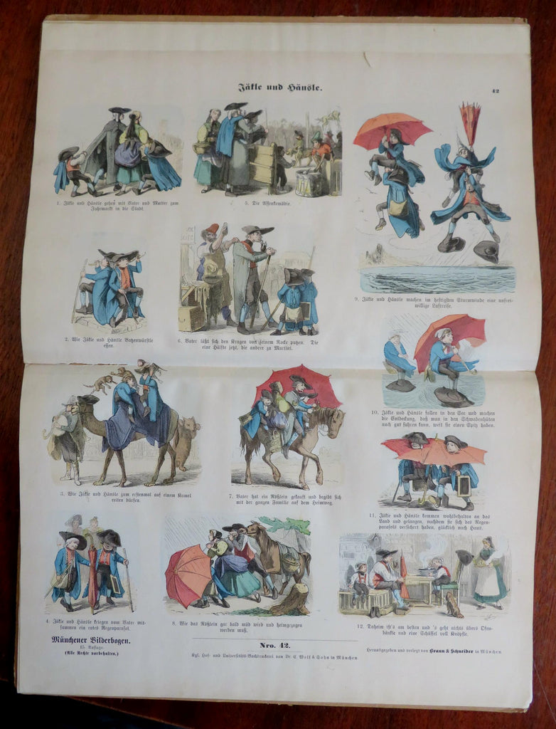 early Comic Art 1880's Munich 24 hand colored narrative picture sheets frameable