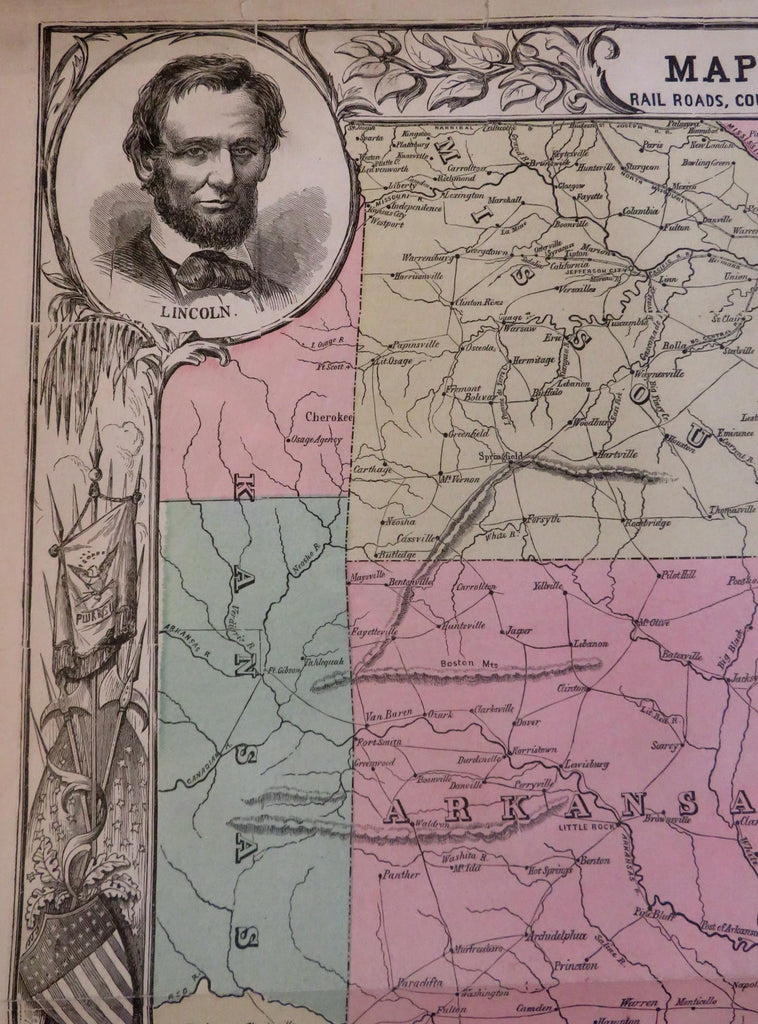 Civil War Southern Confederacy 1863 map w/ Lincoln & military Generals portrait