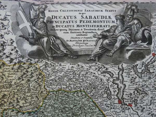 Savoy Piedmont Northern Italy Nice coast Italia c.1750 Homann decorative map