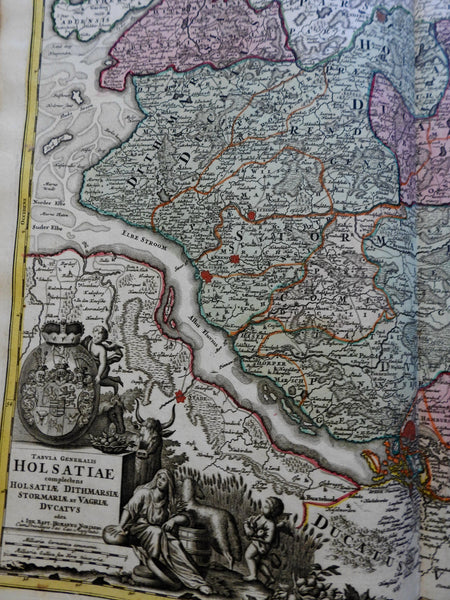 Germany Elbe R Holy Roman Empire Duchy of Holstein c. 1750 Homann decorative map