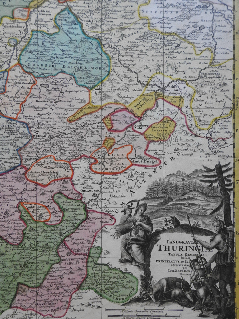 Germany Thuringia Holy Roman Empire c. 1750 Homann fine large decorative map