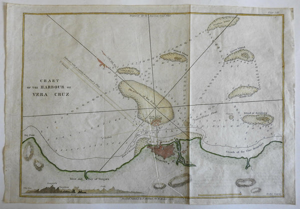 Vera Cruz Mexico 1822 Blunt coastal survey harbor chart military fortifications