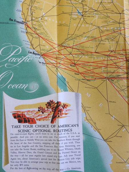 American Airlines 1949 U.S. aviation Air Routes International travel picture map