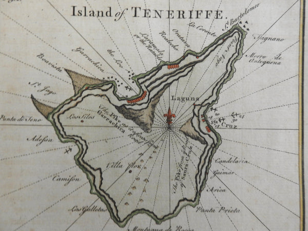 Tenerife Canary Islands 1753 map Atlantic Santa Cruz coastal plan scarce