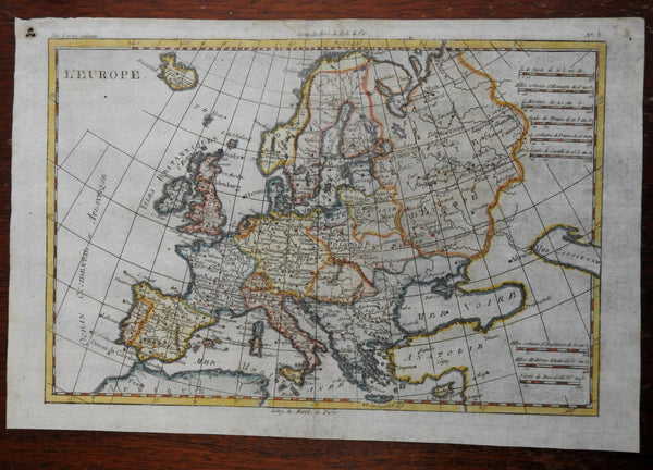 Europe continent 1780 Bonne map hand colored Holy Roman Empire Poland Ottomans