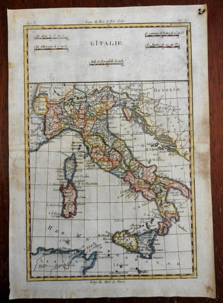 Italy Italia 1782 Bonne attractive engraved map w/ lovely hand color