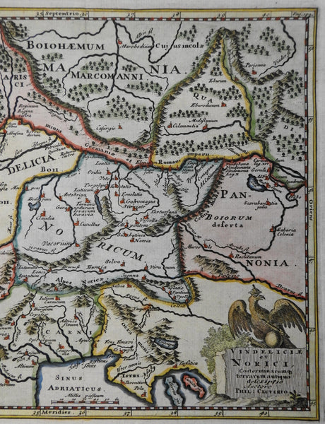 Noricum & Vindelici Roman Empire 1729 decorative map Northern Italy Austria