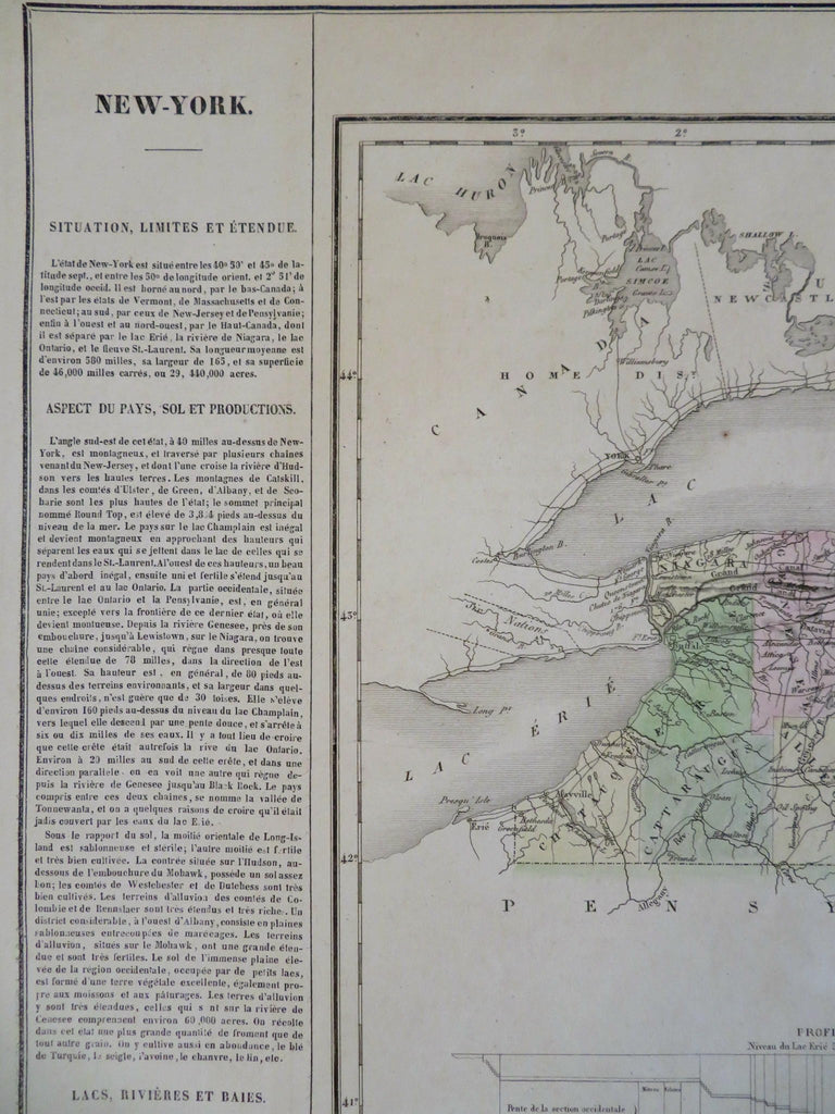 New York state map 1825 Buchon French Carey & Lea climate history government