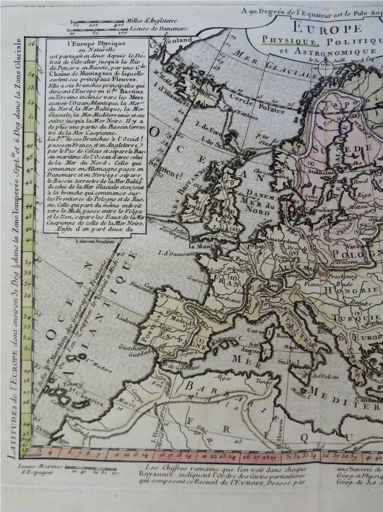 Europe continent in 18th Century 1761 Buache & Delisle HC map Holy Roman Empire