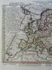 Europe continent in 18th Century 1761 Buache & Delisle HC map Holy Roman Empire