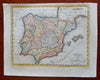 Spain & Portugal 1797 Vallance engraved Philadelphia scarce hand colored map