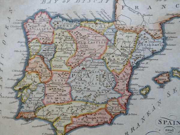 Spain & Portugal 1797 Vallance engraved Philadelphia scarce hand colored map