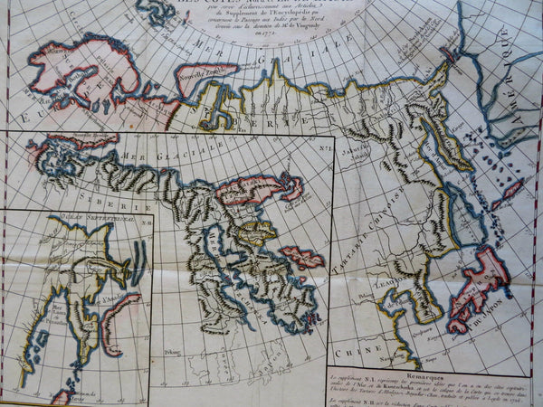 Alaska Siberia Russia Asia Coastline Korea Japan 1772 Vaugondy large HC map