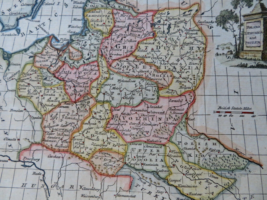 Poland Lithuania Warsaw Konigsberg c. 1770 Kitchin charming hand colored map