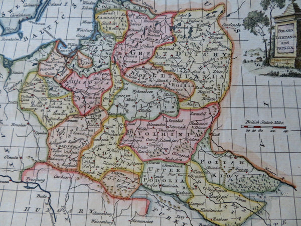 Poland Lithuania Warsaw Konigsberg c. 1770 Kitchin charming hand colored map