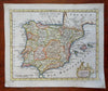 Spain & Portugal Espagna 1786 charming decorative hand colored miniature map