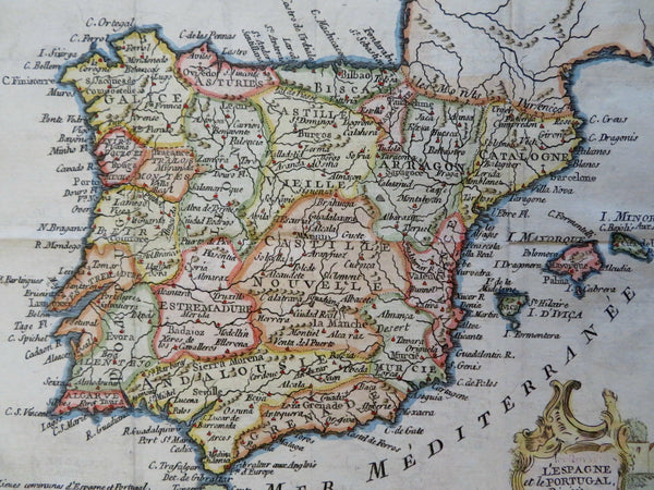 Spain & Portugal Espagna 1786 charming decorative hand colored miniature map