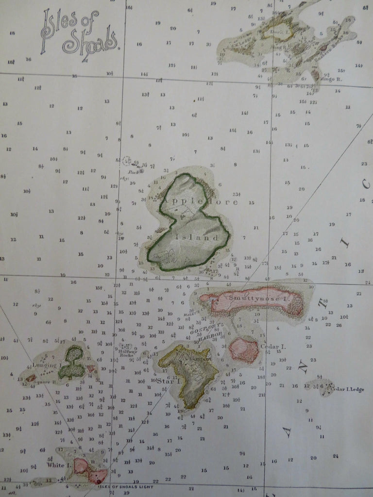 Isles of Shoals New Hampshire 1890's HC nautical map Maine Smuttynose Island