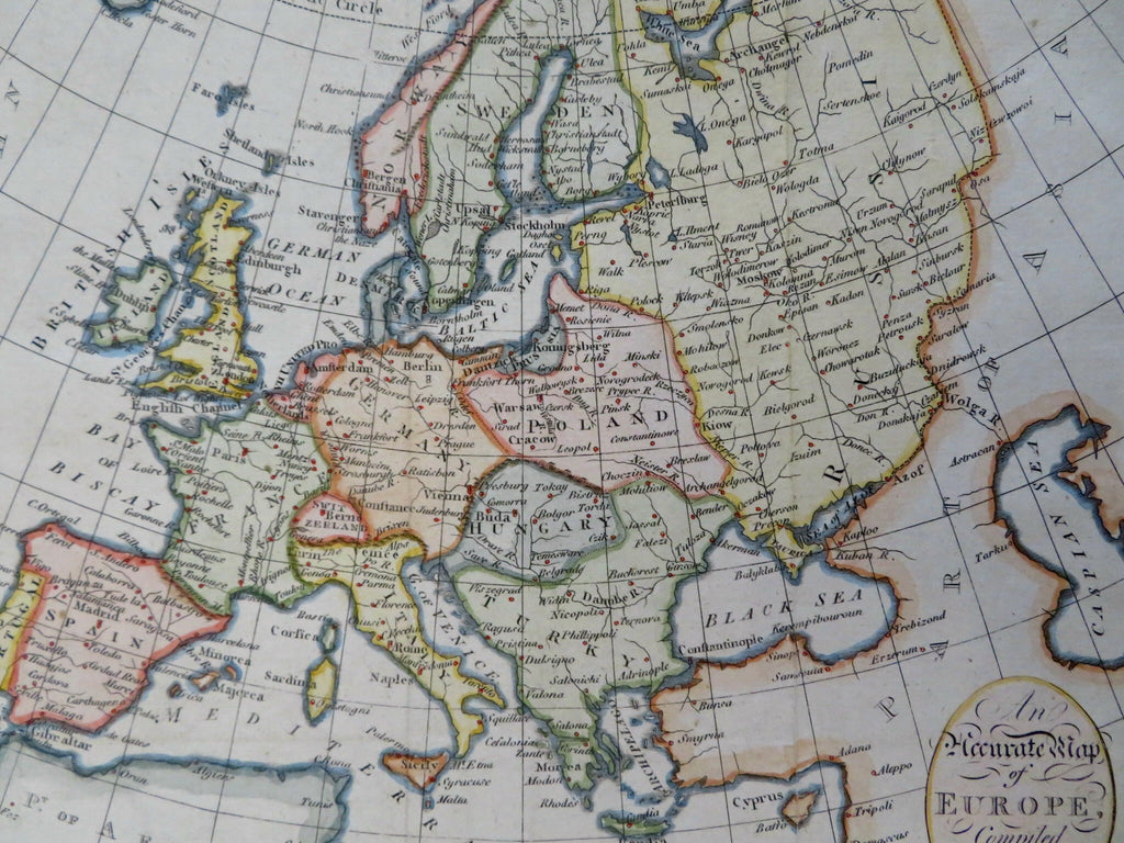 Europe Ottoman Empire large Poland 1795 Cadell & Davies hand color engraved map