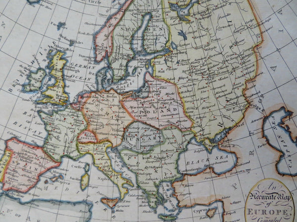 Europe Ottoman Empire large Poland 1795 Cadell & Davies hand color engraved map