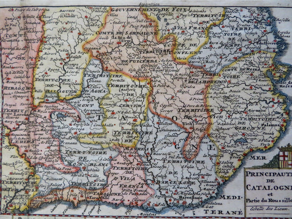 Catalonia Spain 1708 de la Feuille rare decorative map w/ 14 small city plans