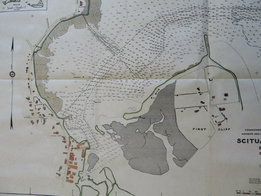 Scituate Harbor coast Massachusetts 1915 rare nautical harbor map hand color