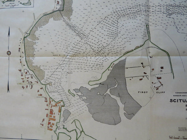 Scituate Harbor coast Massachusetts 1915 rare nautical harbor map hand color