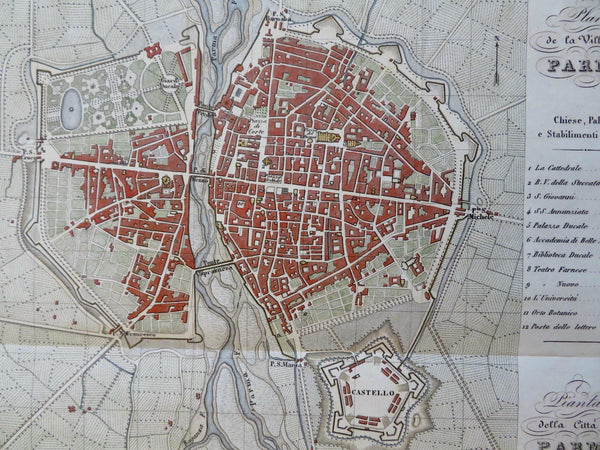 Parma Italy Italia 1842 Allodi city plan scarce lovely detailed Italian map