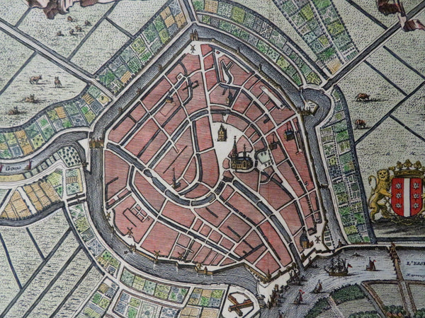 Gouda Tergou Holland Netherlands 1720 pictorial city plan map hand color
