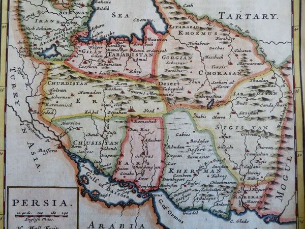 Persia 1701 Moll hand colored map