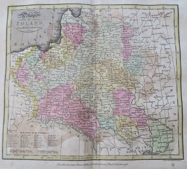 Poland from best Authorities c. 1801 Oliver & Boyd rare map original hand color