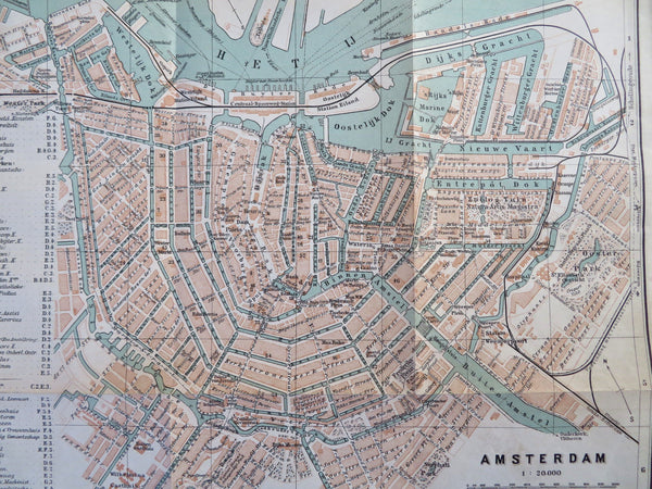 Amsterdam Holland Netherlands c.1895 detailed Tourist City Plan map Nederland