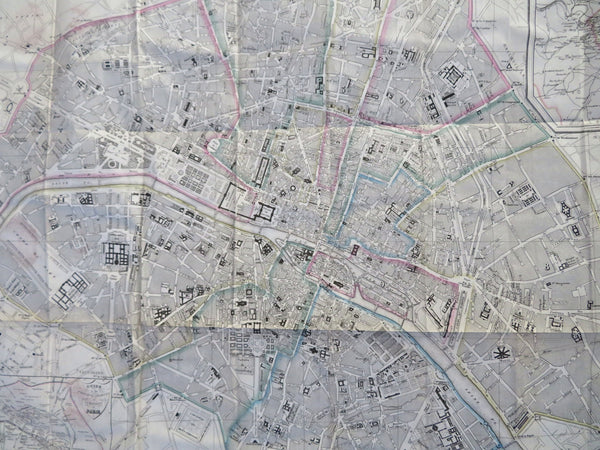 Paris France 1845 large hand colored city plan map