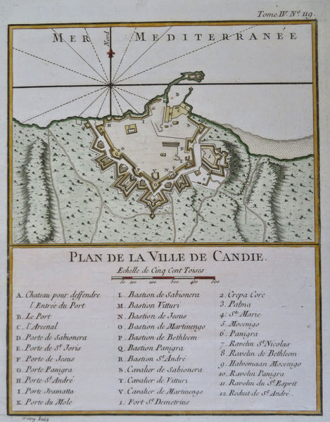 Candie Military Fortifications Haraklion Greece 1760 Bellin detailed city plan