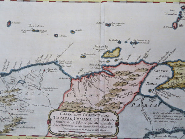 South America Guyana Suriname Trinidad 1754 Bellin hand colored map