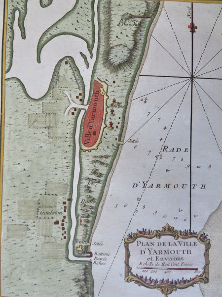 Yarmouth England Norfolk City Walls c. 1760 Bellin hand color engraved fine map