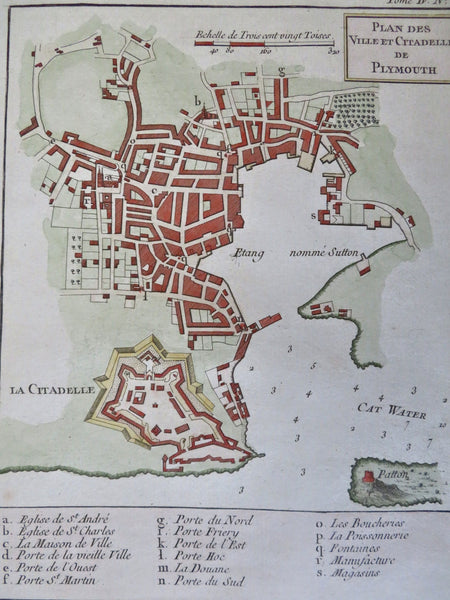 Plymouth England Devon Citadel City Plan Docks c. 1760 engraved map
